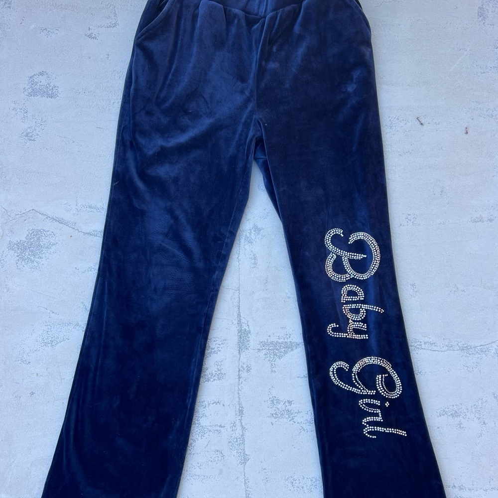 Urban Love Navy Blue Rhinestone "Baby Girl" Women's Small Vintage Y2K Sweatpants